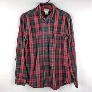 LL Bean Men's Small Regular Plaid Flannel Button Front Shirt Red Green Casual
